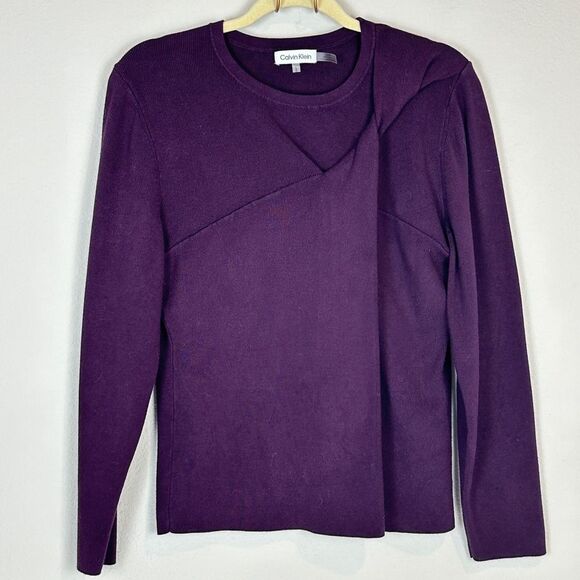 Calvin Klein Purple Long Sleeve Front Twist Sweater L - Picture 1 of 8